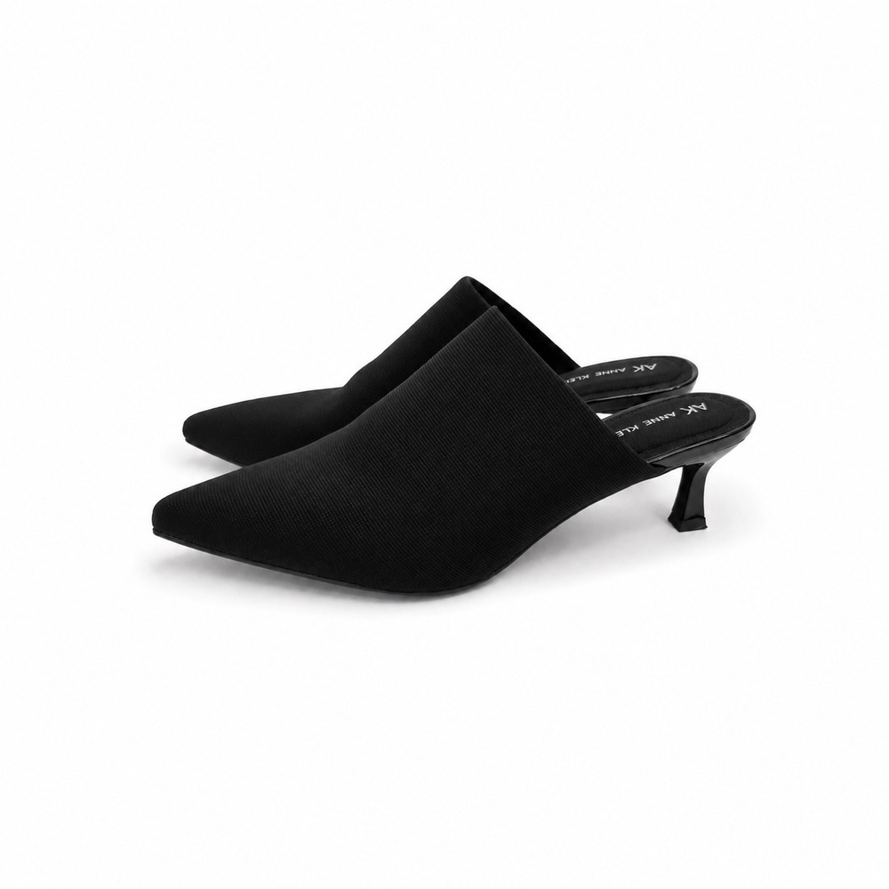 Anne Klein‎ Impress Point Toe Black Stretch Glove Kitten Heel Mules Size 7.5 Y2K